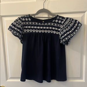 LOFT Dark Blue Blouse with White Floral Detail Size XXSP